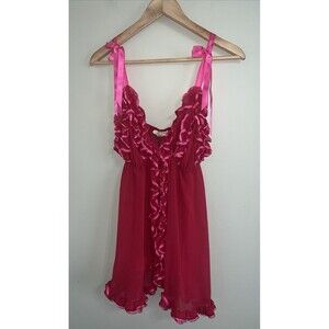 VintagInner Most Pink Lingerie Negligee Large Trim Babydoll Sheer